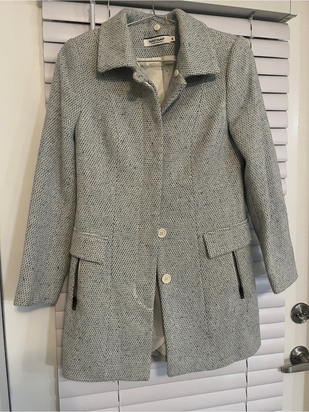 NAF NAF Light Gray Textured Wool-Blend Pea Coat